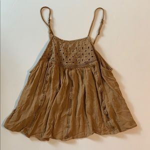Cute Embroidered Tan Tank Top